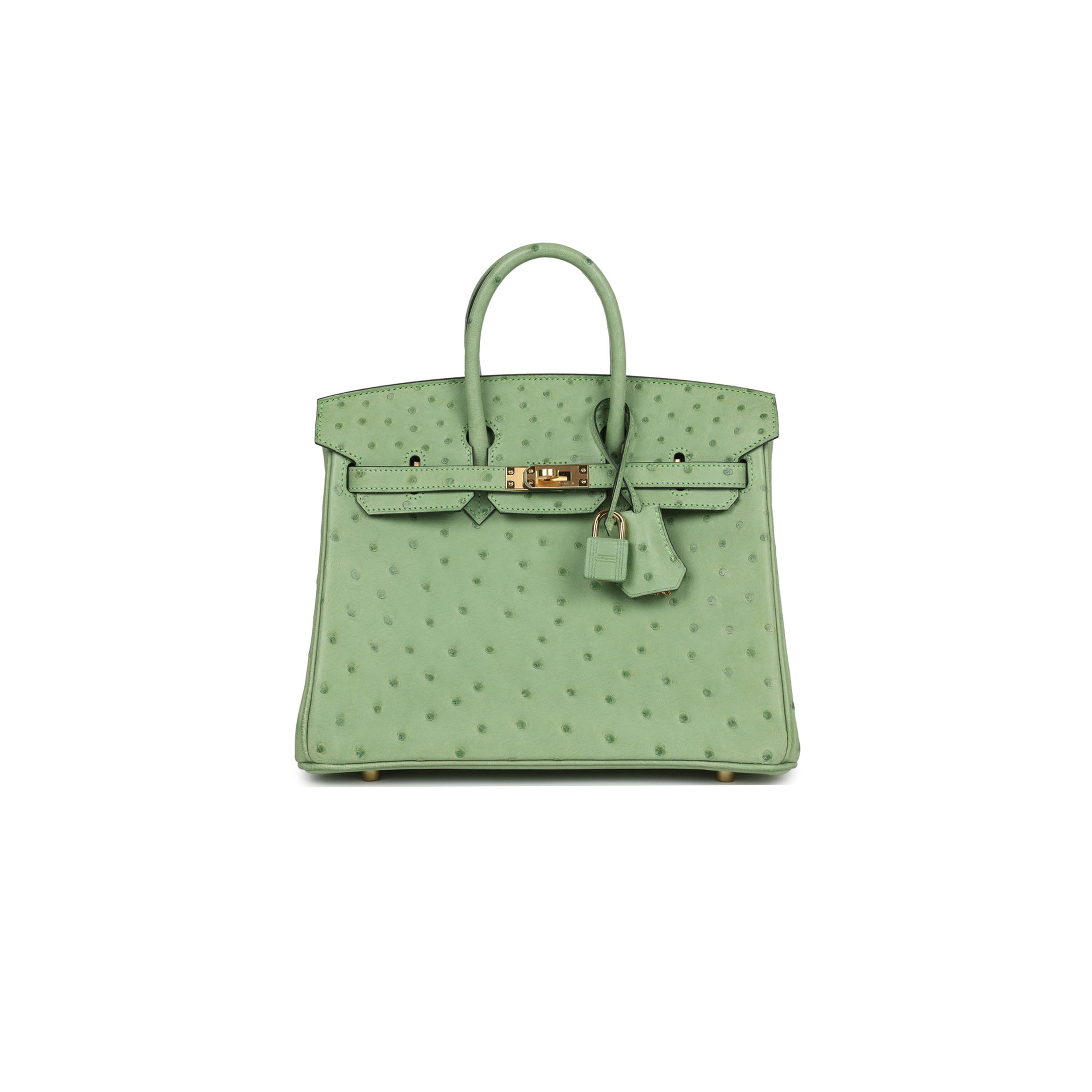 HERMÈS MASTER BIRKIN 25 OSTRICH LEATHER MINT GREEN GOLD BUCKLE H041944CK87 (25*20*13cm)